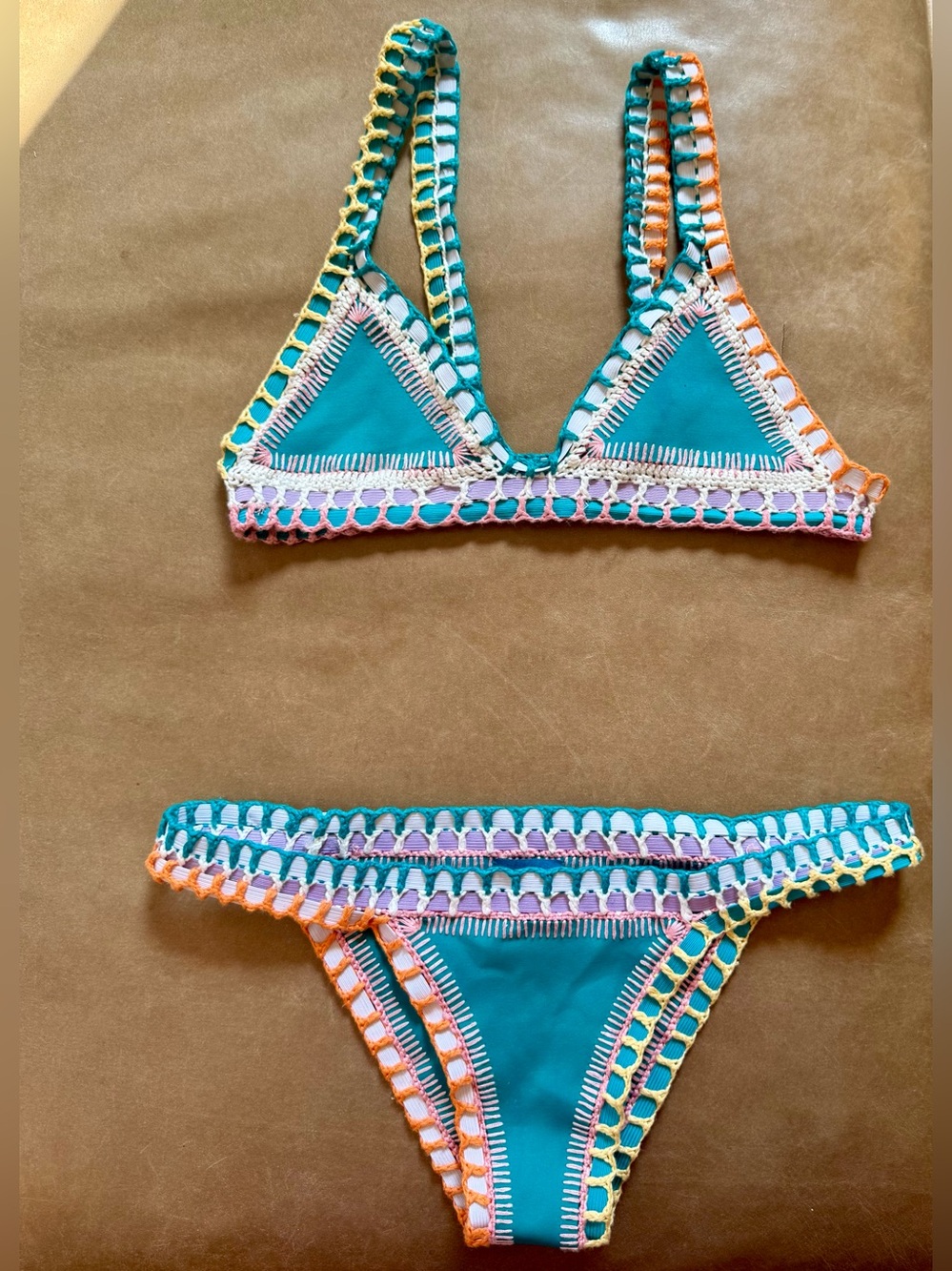 KIINI Turquoise Crochet Trim Bikini in Teal with Multicolor Accents